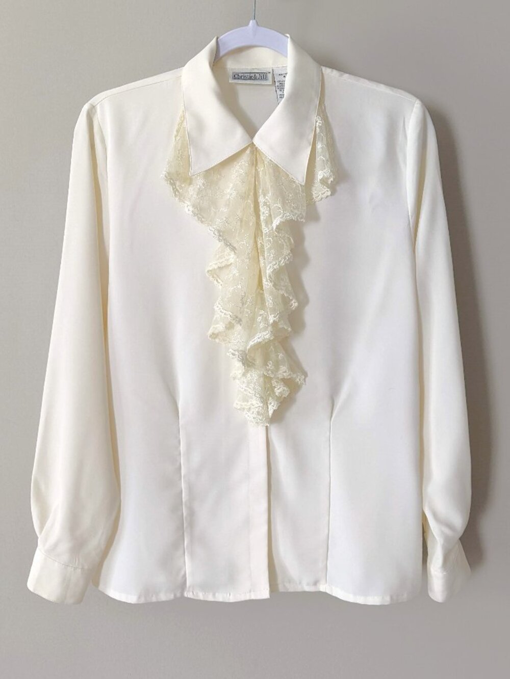 Vintage lace ruffle blouse 80s 90s romantic Victorian vampire style shirt